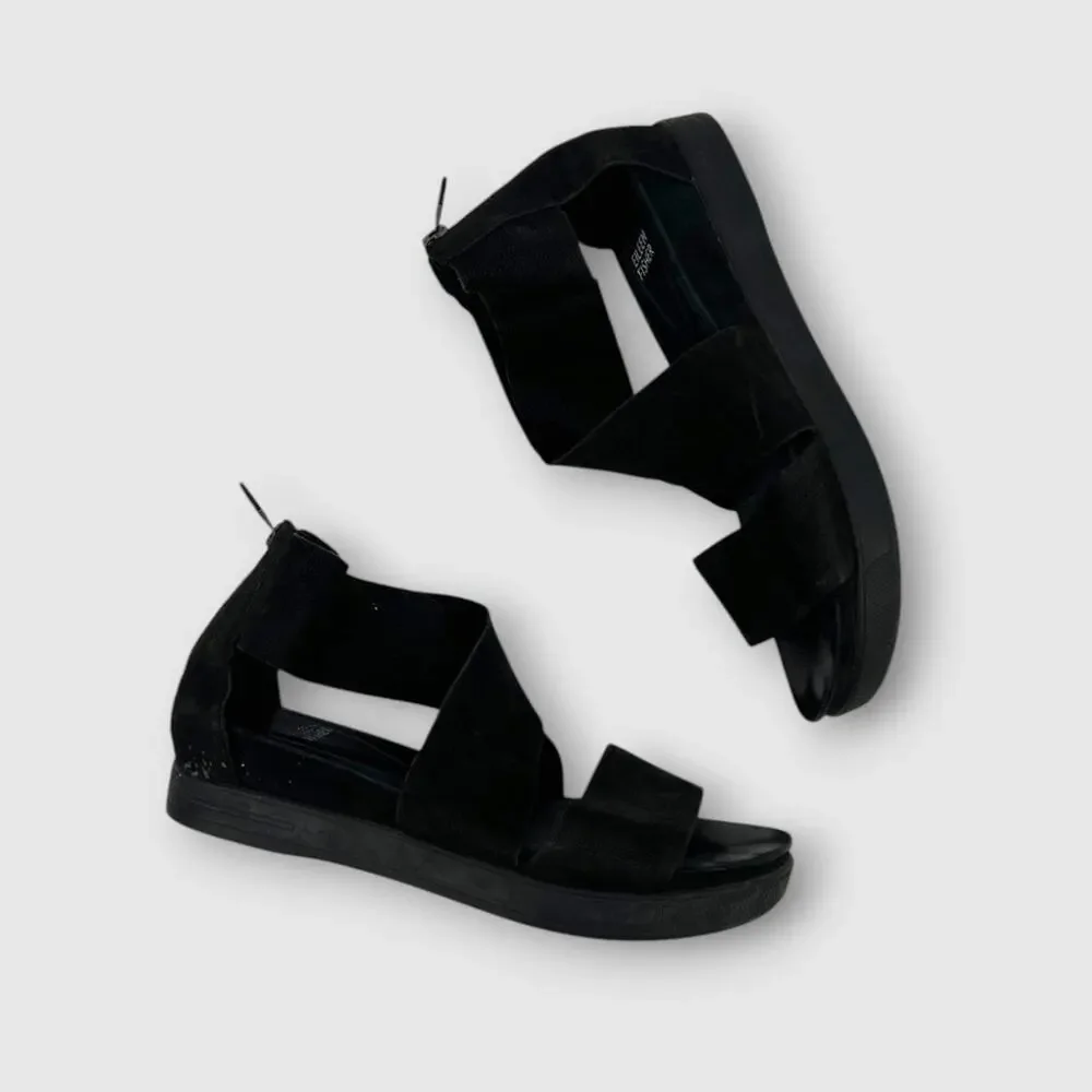 Eileen Fisher Black Suede Leather Gladiator Cutout Strappy Sandals Size 9